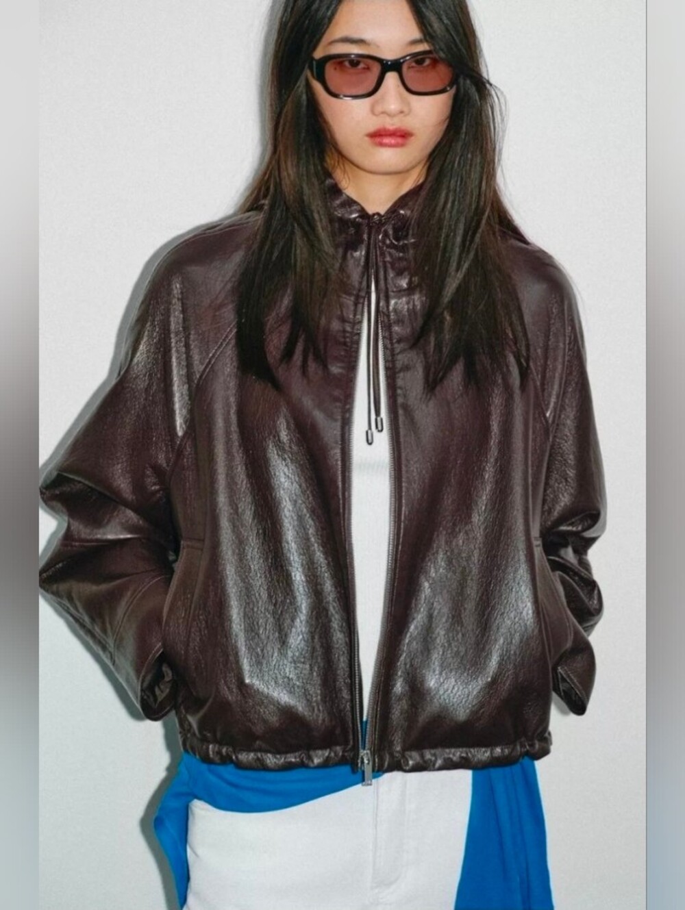 Zara Dark Brown Leather Hooded Jacket